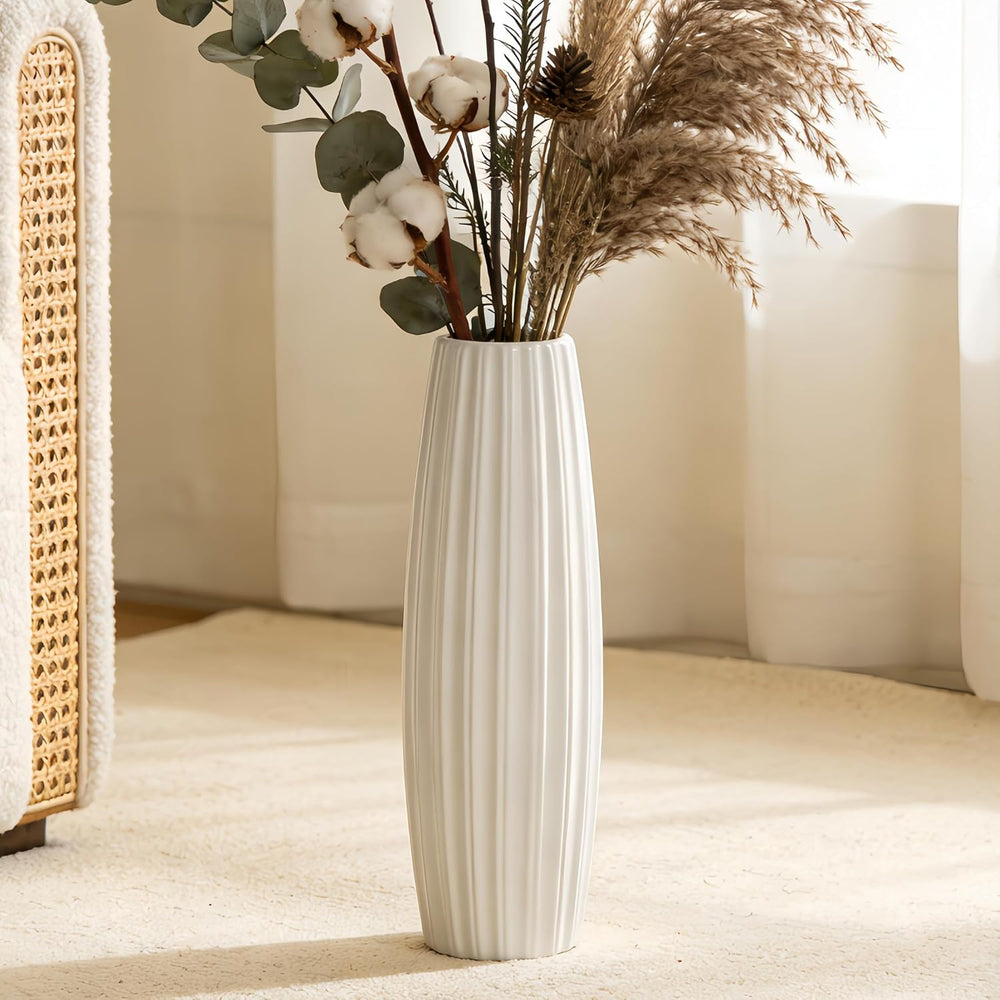 Large Floor Ceramic Vase 17.7 Inches Tall,White Modern Flower Tall Vases for ...