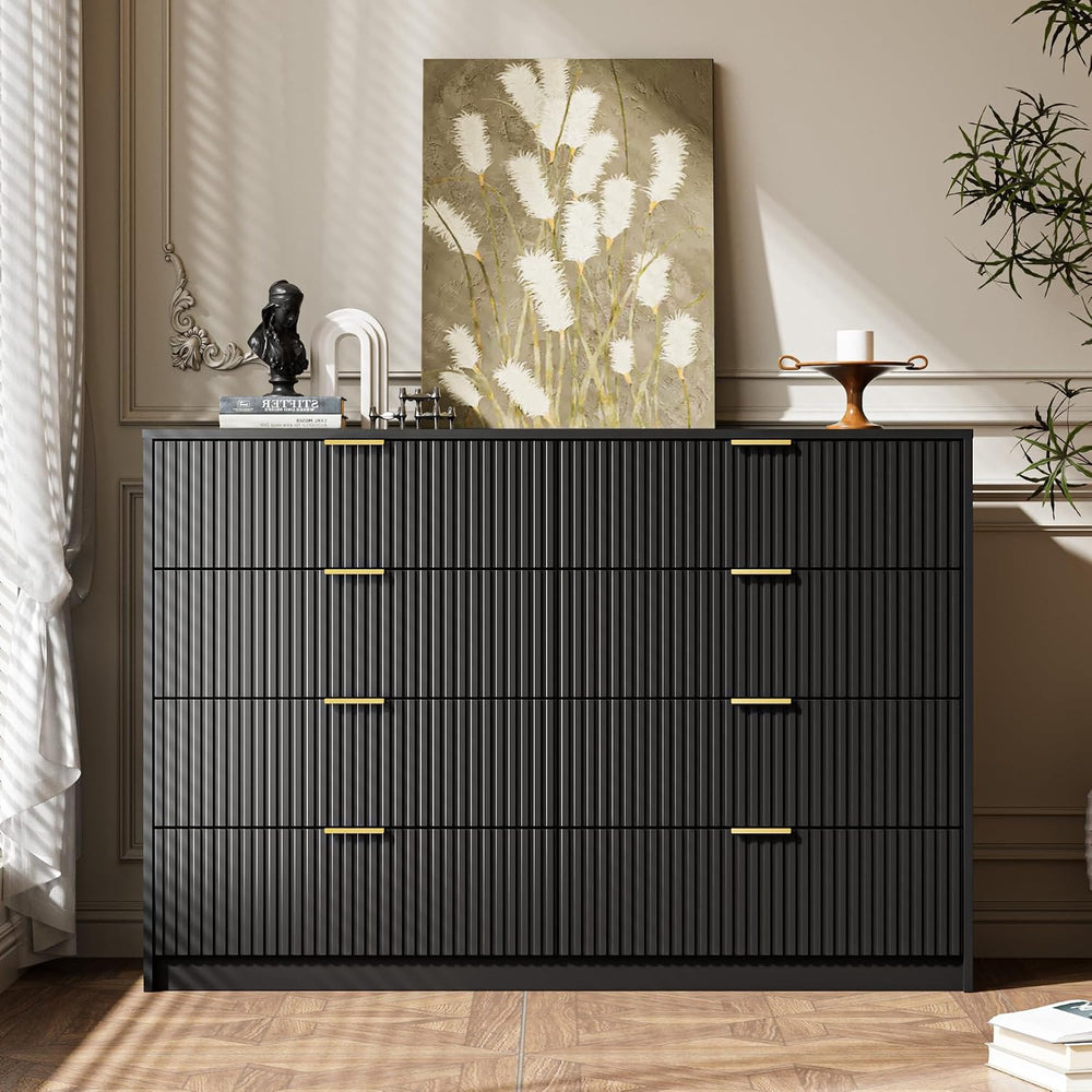 Black 3-Piece Bedroom Set, 8-Drawer Dresser & 2-Drawer Nightstands