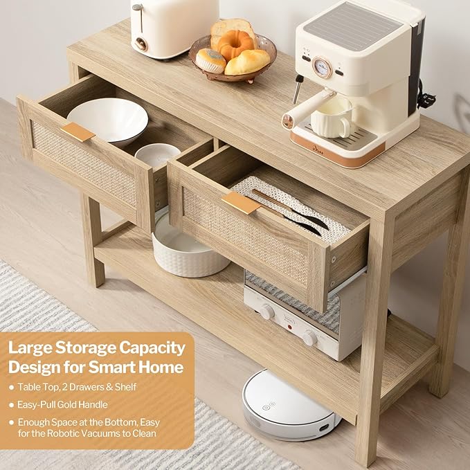 SICOTAS Rattan Console Table for Entryway - Boho Entryway Table with Storage ...