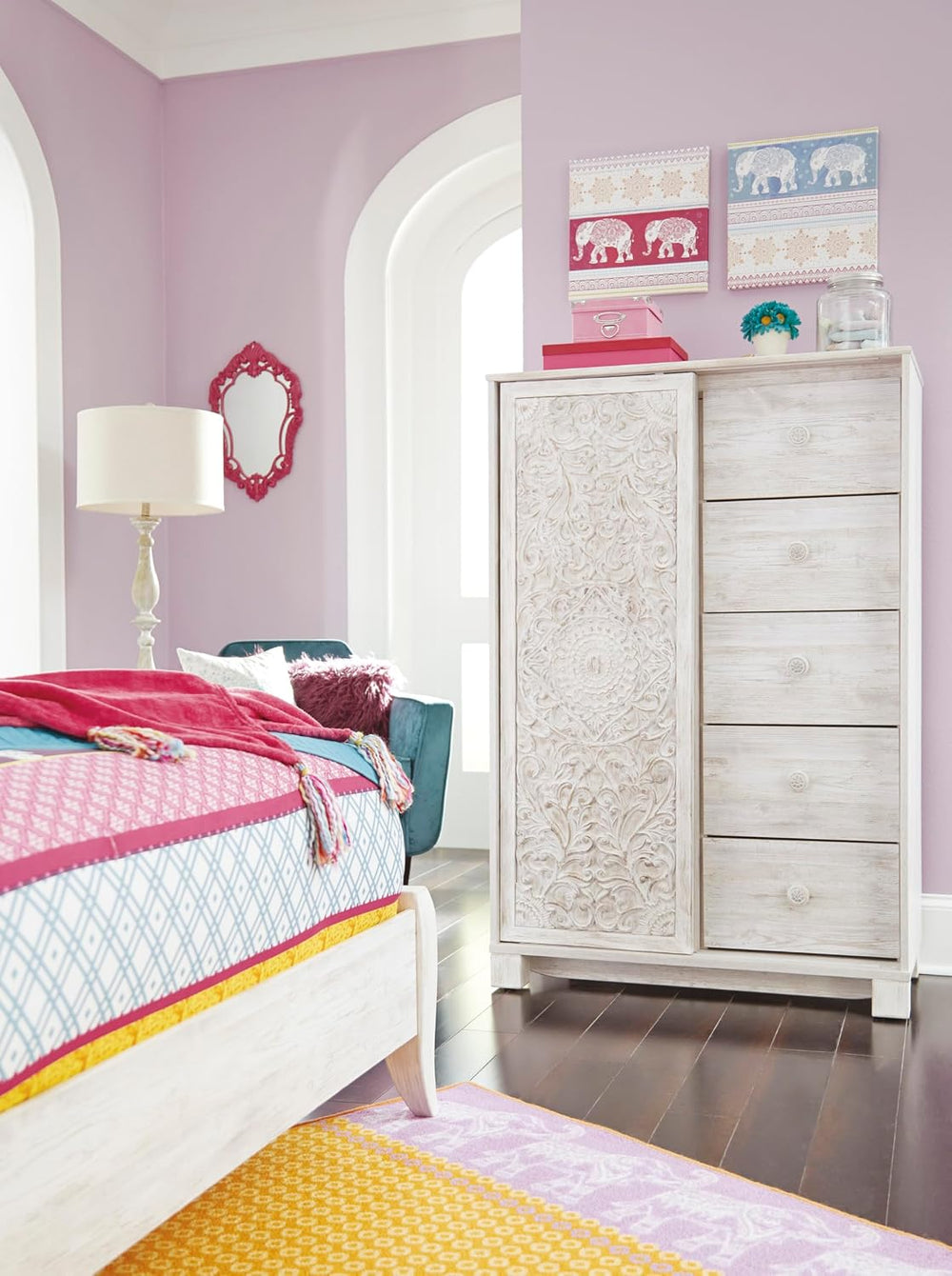 Signature Design by Ashley Tall White Dresser for Bedroom, Dressing Chest