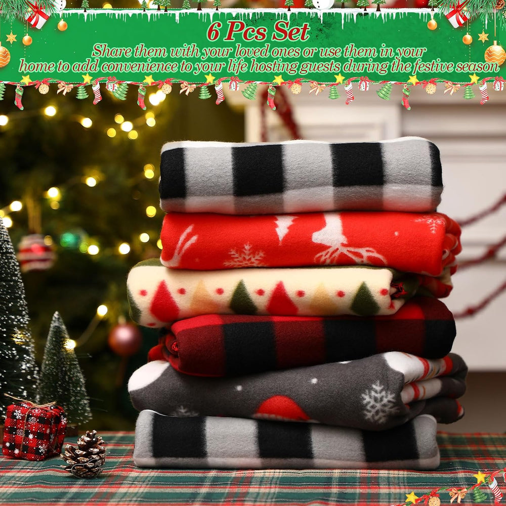 Preboun 6 Pcs 50 x 60 Inch Fleece Throw Blanket Bulk, Christmas