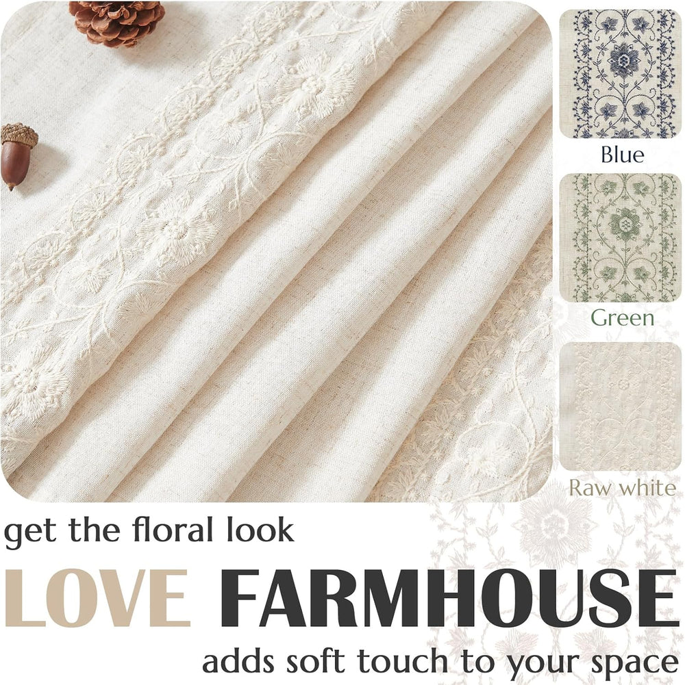 jinchan Ivory Floral Linen Kitchen Tier Curtains Back Tab 54×54 2 Panels