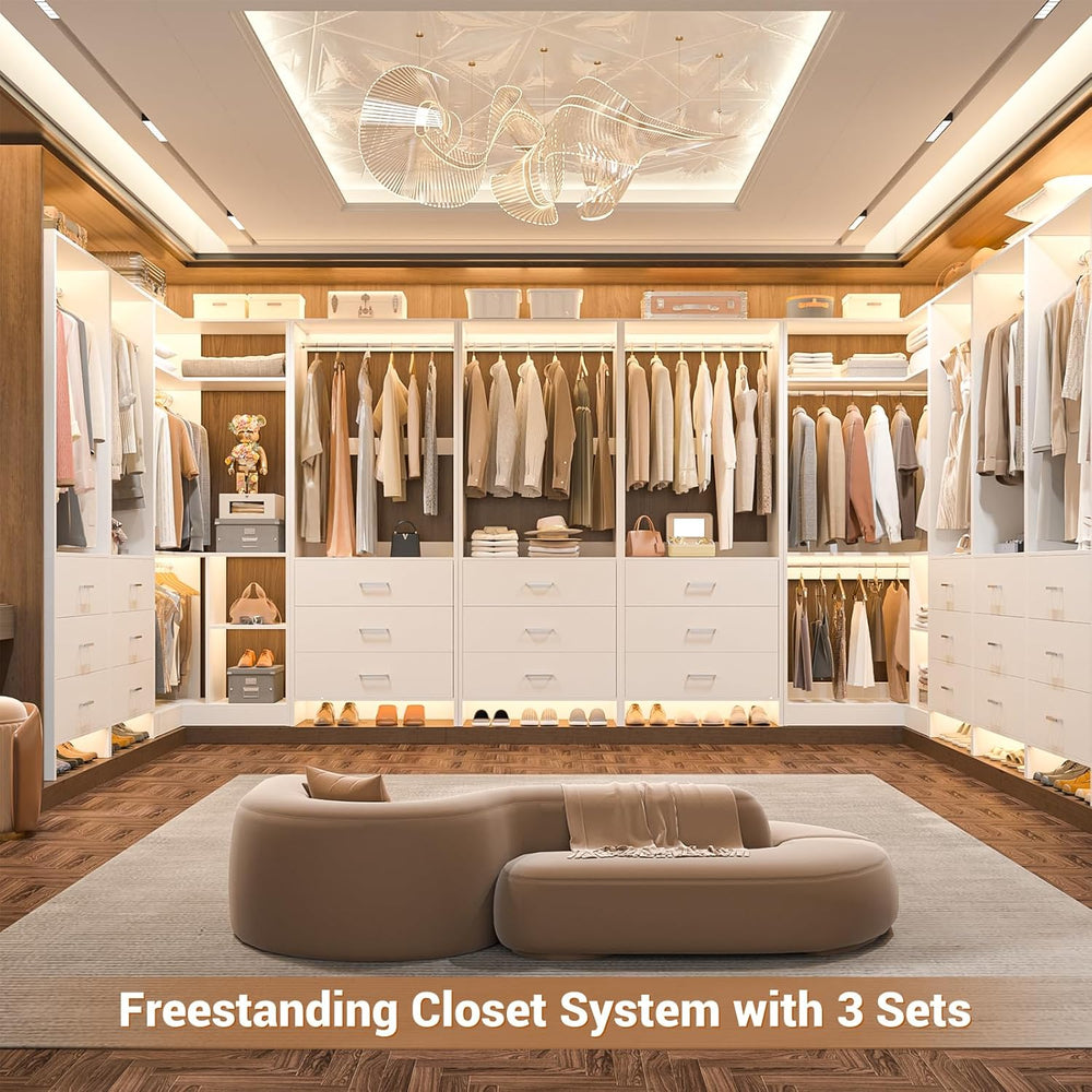 Aheaplus Closet System, Closet Organizer with 6 Drawers, (White, 76.5")