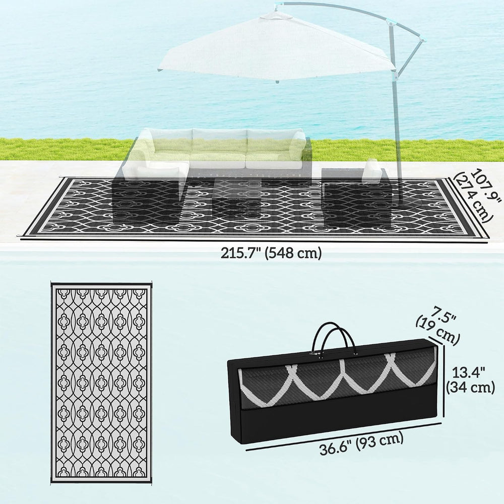 Outsunny Outdoor Rug for Patio Waterproof 9' x 18' Black & White ...