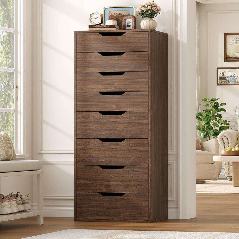 FACBOTALL 44.5" Tall Walnut Dresser, 8 Drawer Dresser with Groove Handles