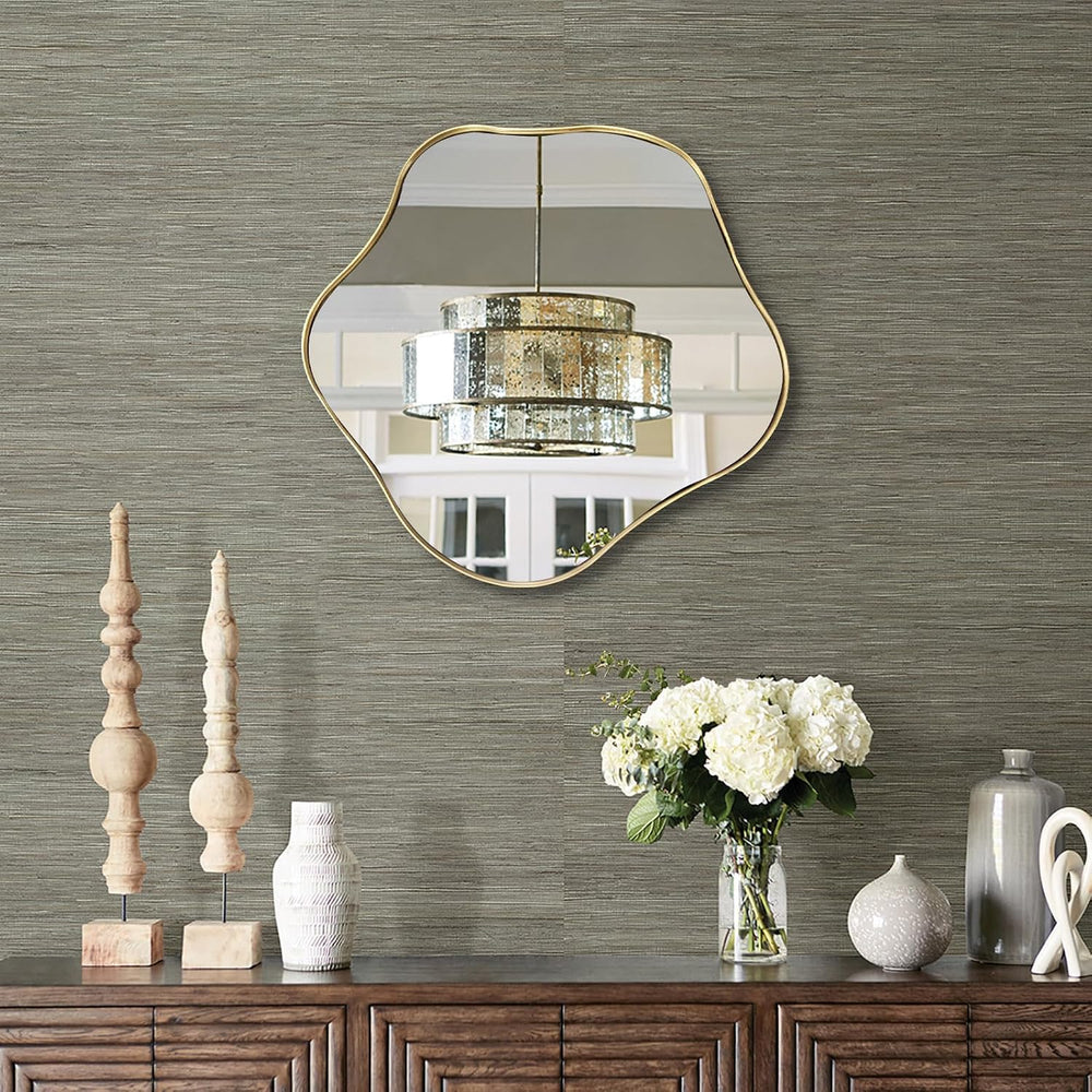 Scalloped Irregular Mirror, 16" Asymmetrical Art Deco Wall Mirror with G...