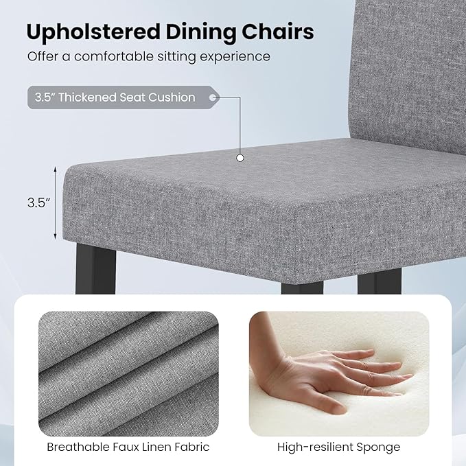 Giantex Upholstered Dining Chair Set of 2, Mid Century Modern Fabric Kitchen ...