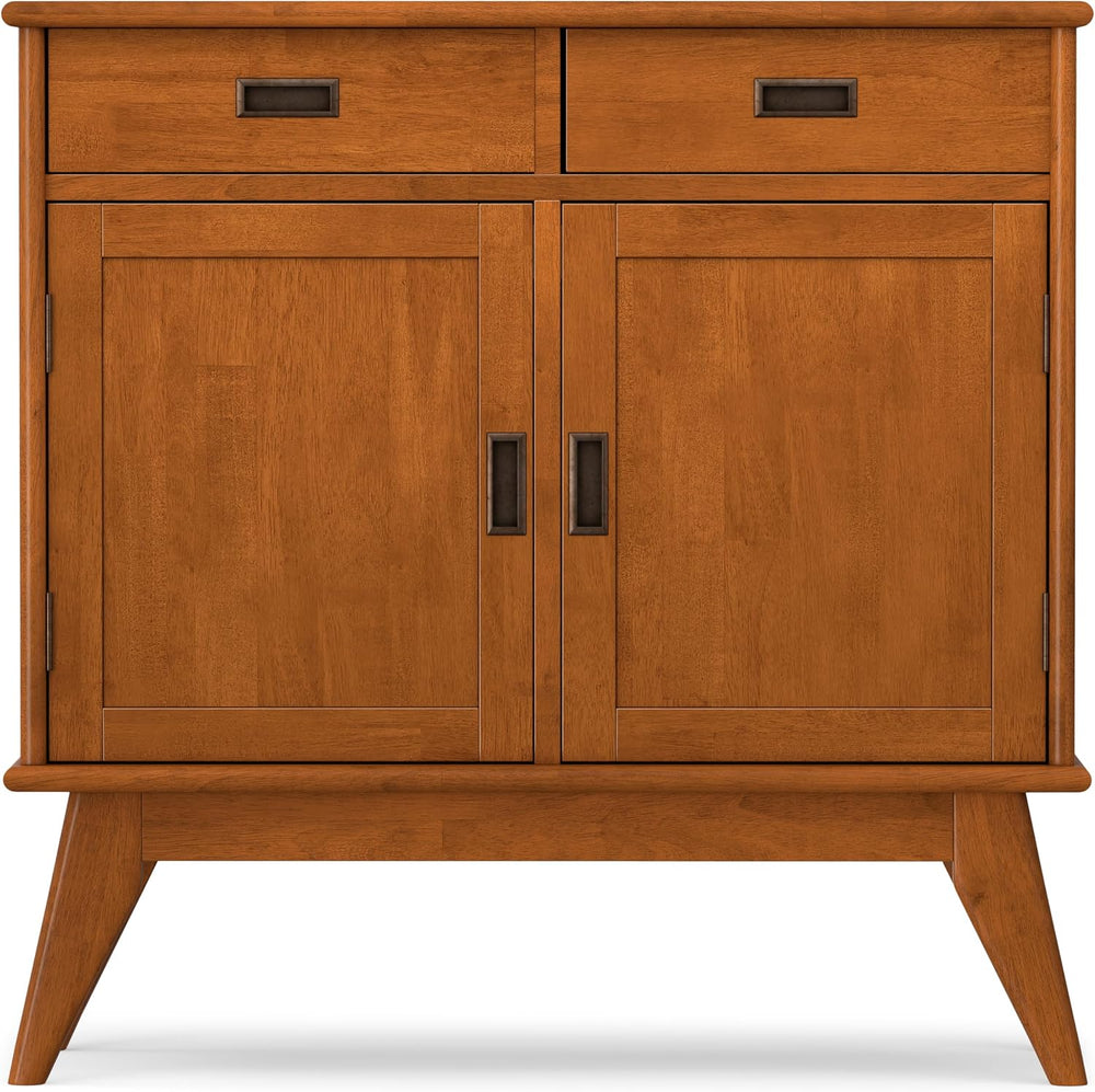 SIMPLIHOME Draper 36" Wide Solid Wood Cabinet in Teak Brown