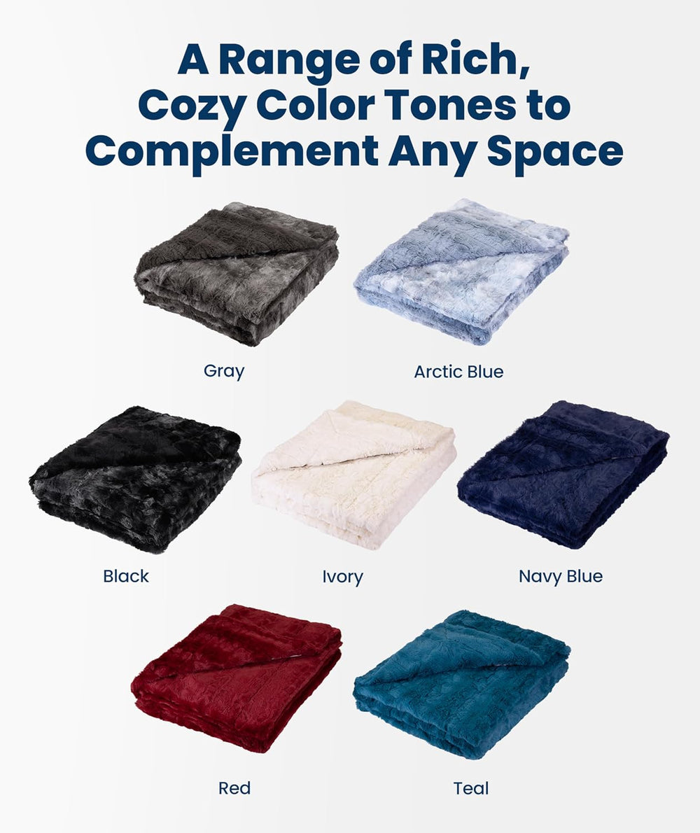Everlasting Comfort Soft & Comfortable Gray Faux Fur Throw Blanket for Co...