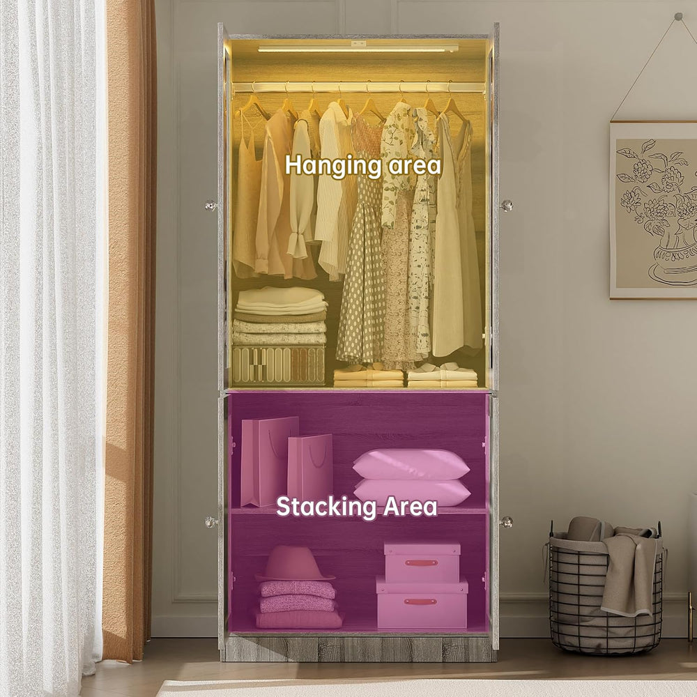 VOWNER 75" Tall Armoire Wardrobe Closet with 2 Glass Doors