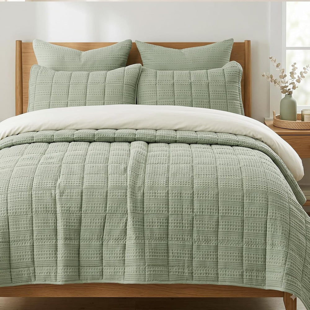 Quilt Queen Size Set 90x98 Cotton Waffle Bedspread