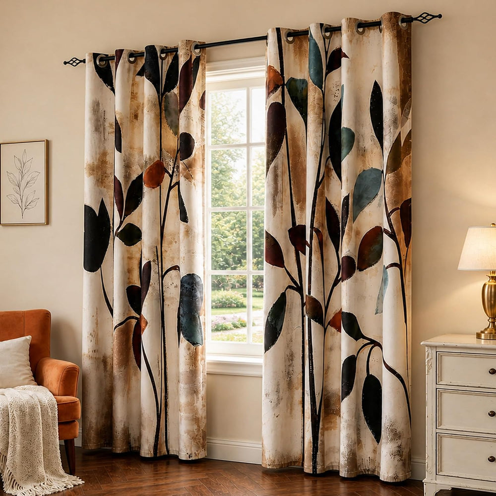 SUBRTEX Brown Leaf Floral 84 Inch Curtains for Living Room, 2 Panels