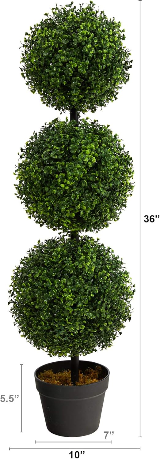 Nearly Natural 36in Artificial Triple Ball Boxwood Topiary Tree - Indoor Outd...