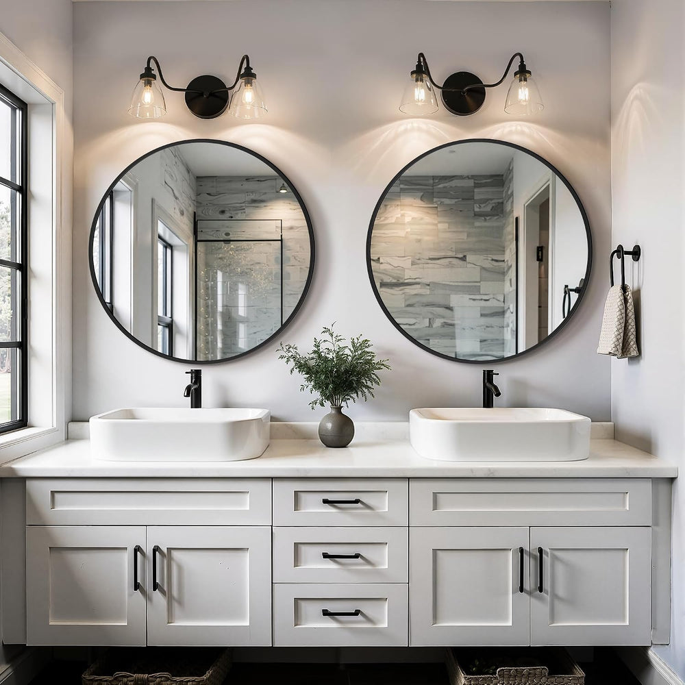 Black Round Bathroom Mirror, 2 Pack 22” Vanity Circle Wall Mirror