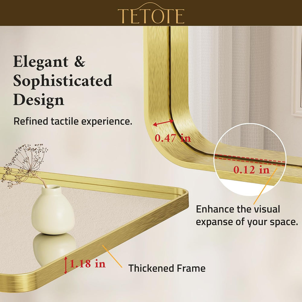 Brushed Gold Bathroom Mirror, 24 x 36 Inch Metal Framed Mirror, Brushed Brass...