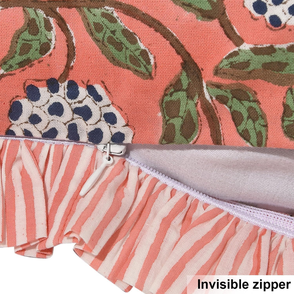 Ridhi Block Print Dark Salmon Pink Throw Pillow Cover 18" x 18" (Pa...