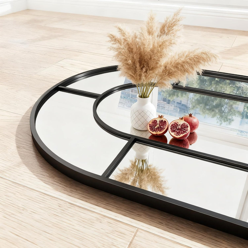 Arched Wall Mounted Mirror, 42"x30" Windowpane Bathroom Mirror