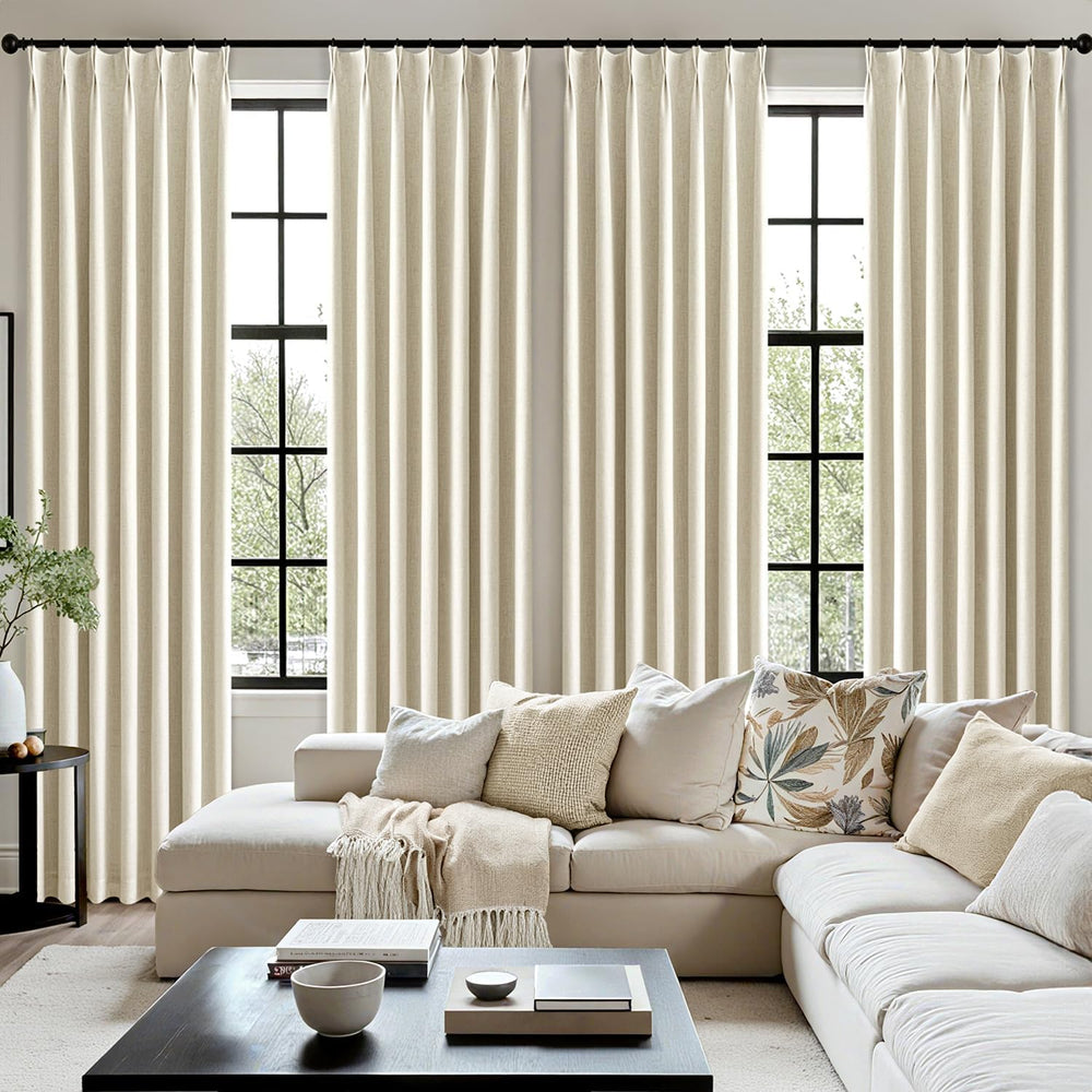 MIULEE Cream Pinch Pleated 100% Blackout Linen Curtains 40x108 Inches