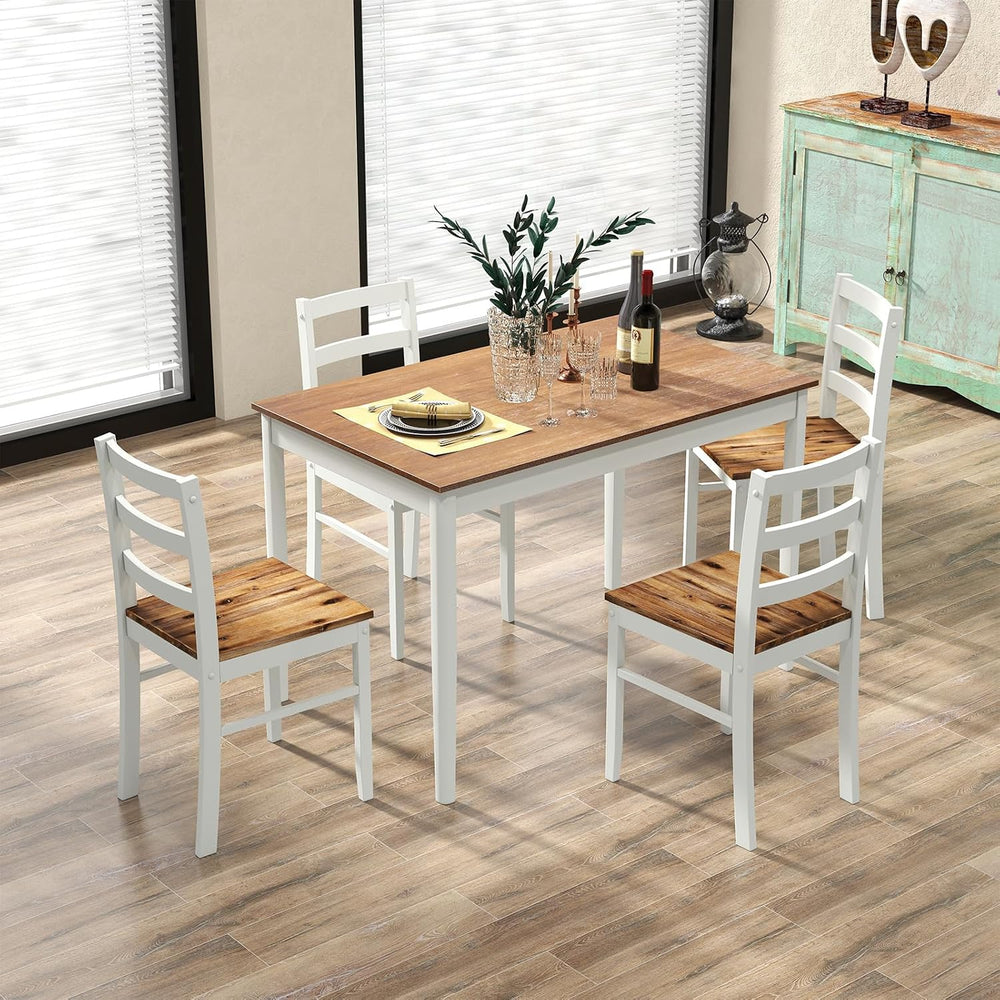 COSTWAY Dining Table Set for 4, Wood Kitchen Table Chairs Set with Rubber Woo...