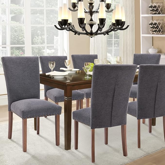 Parsons Dining Chairs Set of 6, Upholstered Nailhead Dining Room Kitchen Side...
