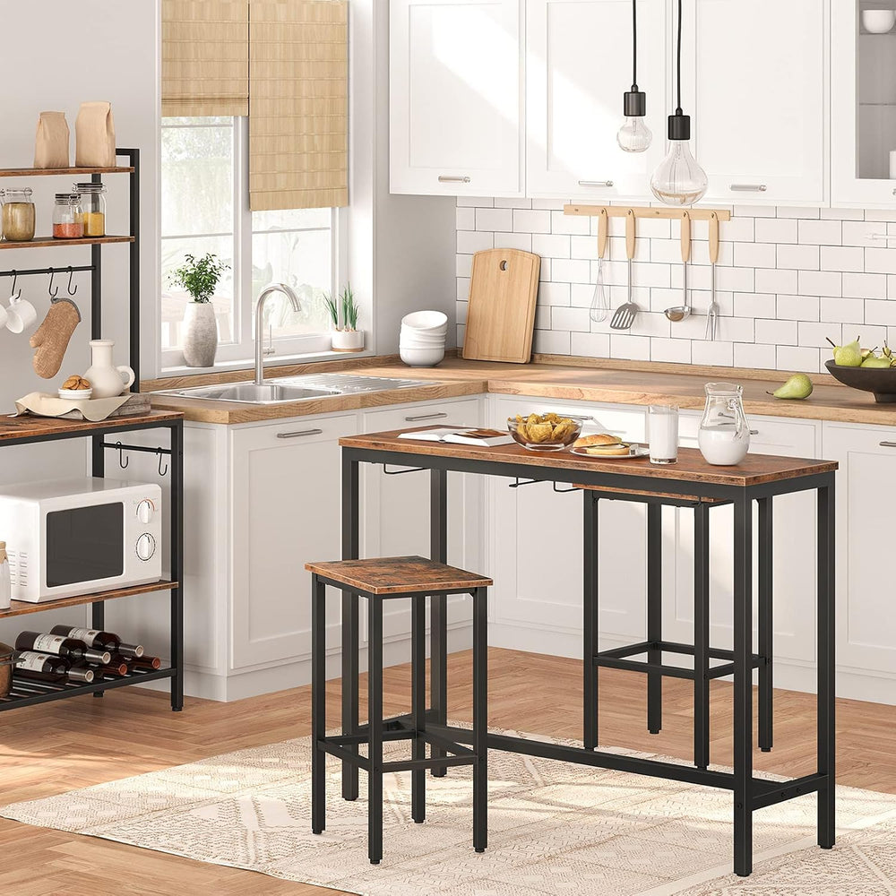 HOOBRO Bar Table Set, Pub Tables Bar Height with Stools Set of 2, Bar Chairs ...