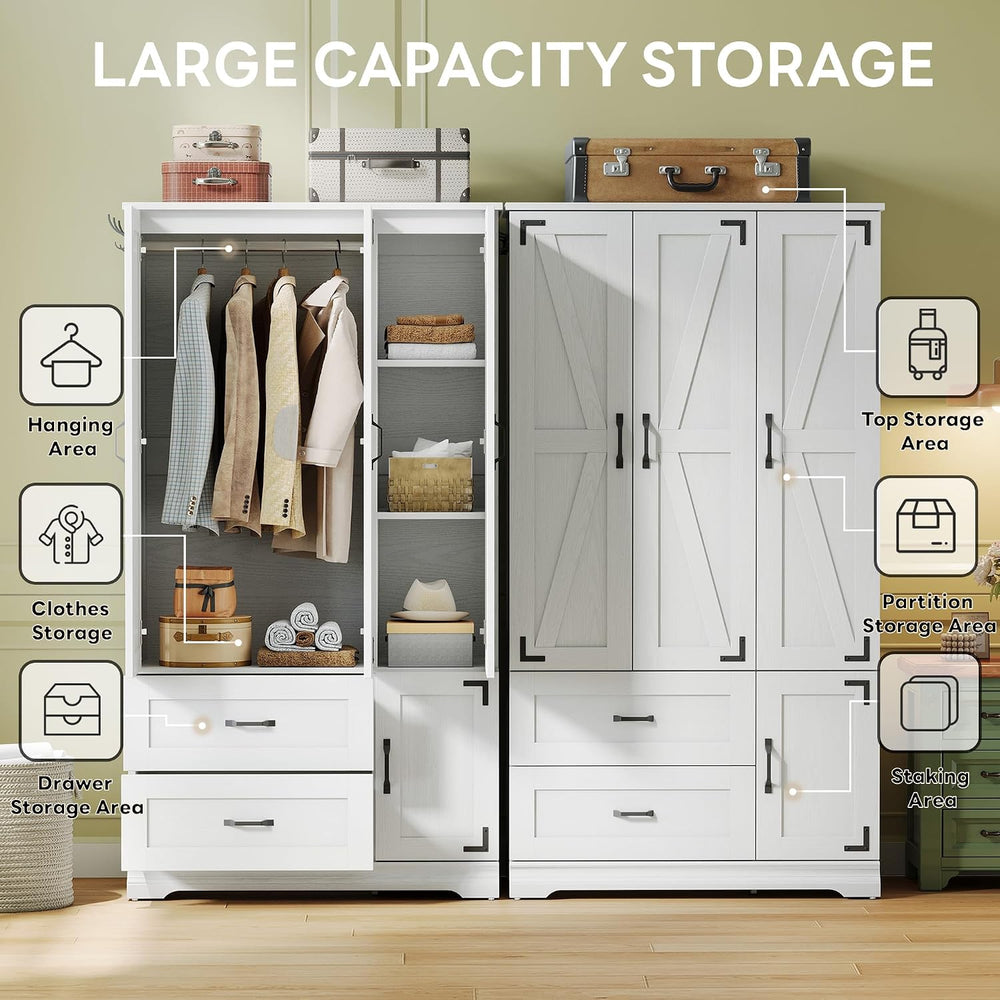 LIKIMIO Armoire Wardrobe Closet 71" with 4 Doors & 2 Drawers, White