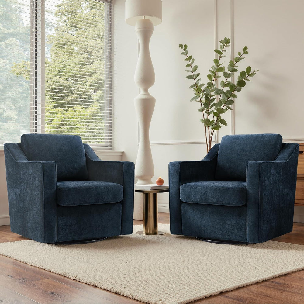 Swivel Accent Chairs Set of 2, Chenille Armchair with Lumbar, Navy