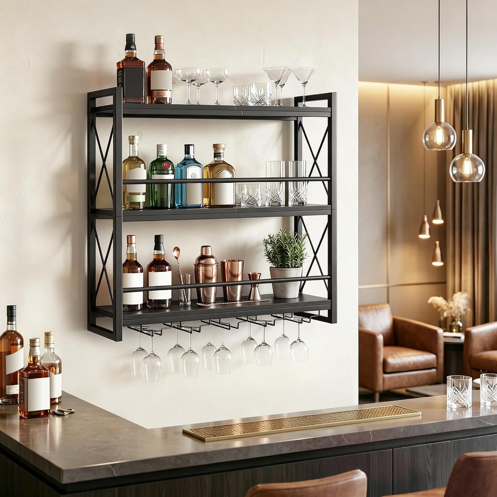 HOOBRO Wine Rack Wall Mounted, 4-Tier Wall Wine Bottle Rack with LED Light | ...