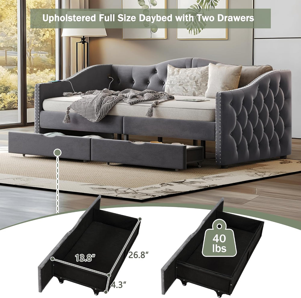 Full Size Daybed with Storage Drawers, Upholstered Daybed