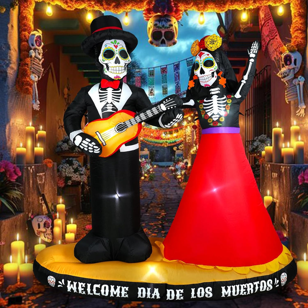 6 FT Halloween Inflatables Decor Day of The Dead Spooky Sugar Skull Couple Al...