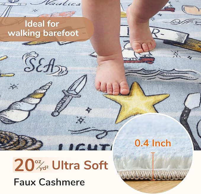 OPPODREAM Nautical Soft Area Rugs 5x7, Washable Blue Rug