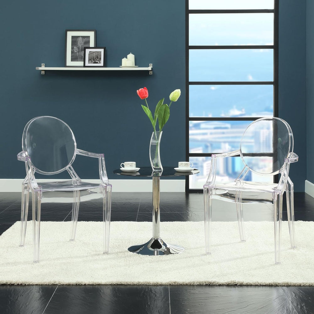 Modway Casper Modern Acrylic Stacking Kitchen and Dining Room Arm Chair in Cl...
