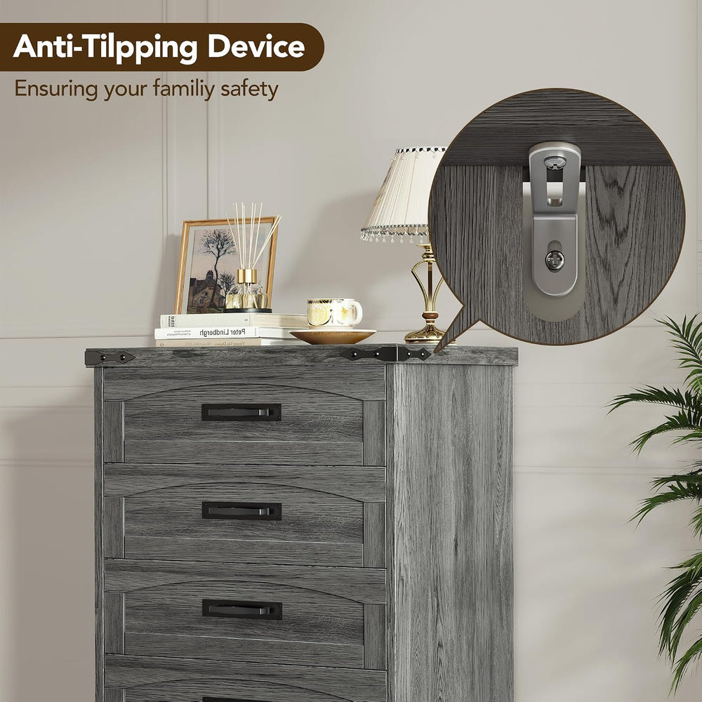 Decofy Farmhouse 4 Drawers Dresser for Bedroom, Gray
