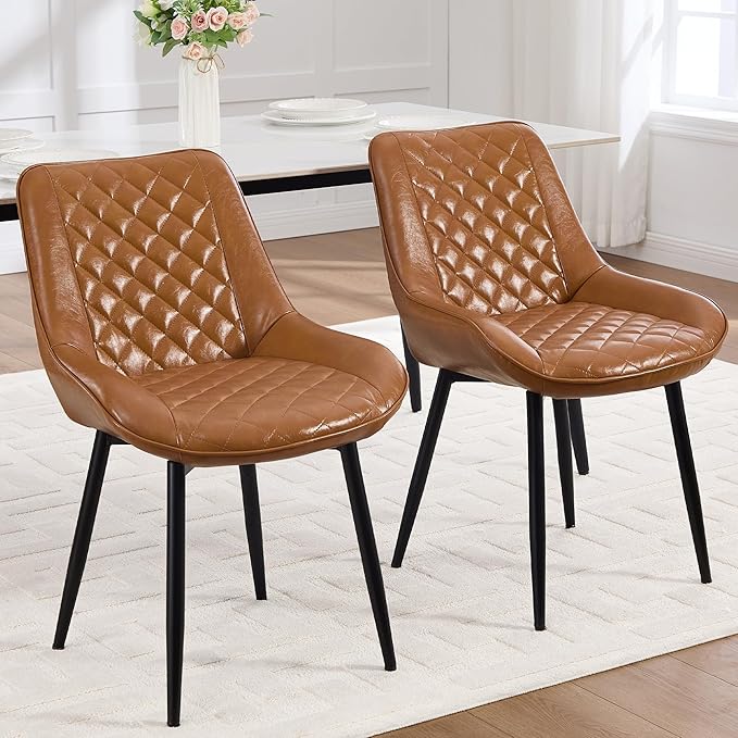 Dining Chair Set of 2, Modern Dining Chairs with Thick Cushions, Faux Leather...