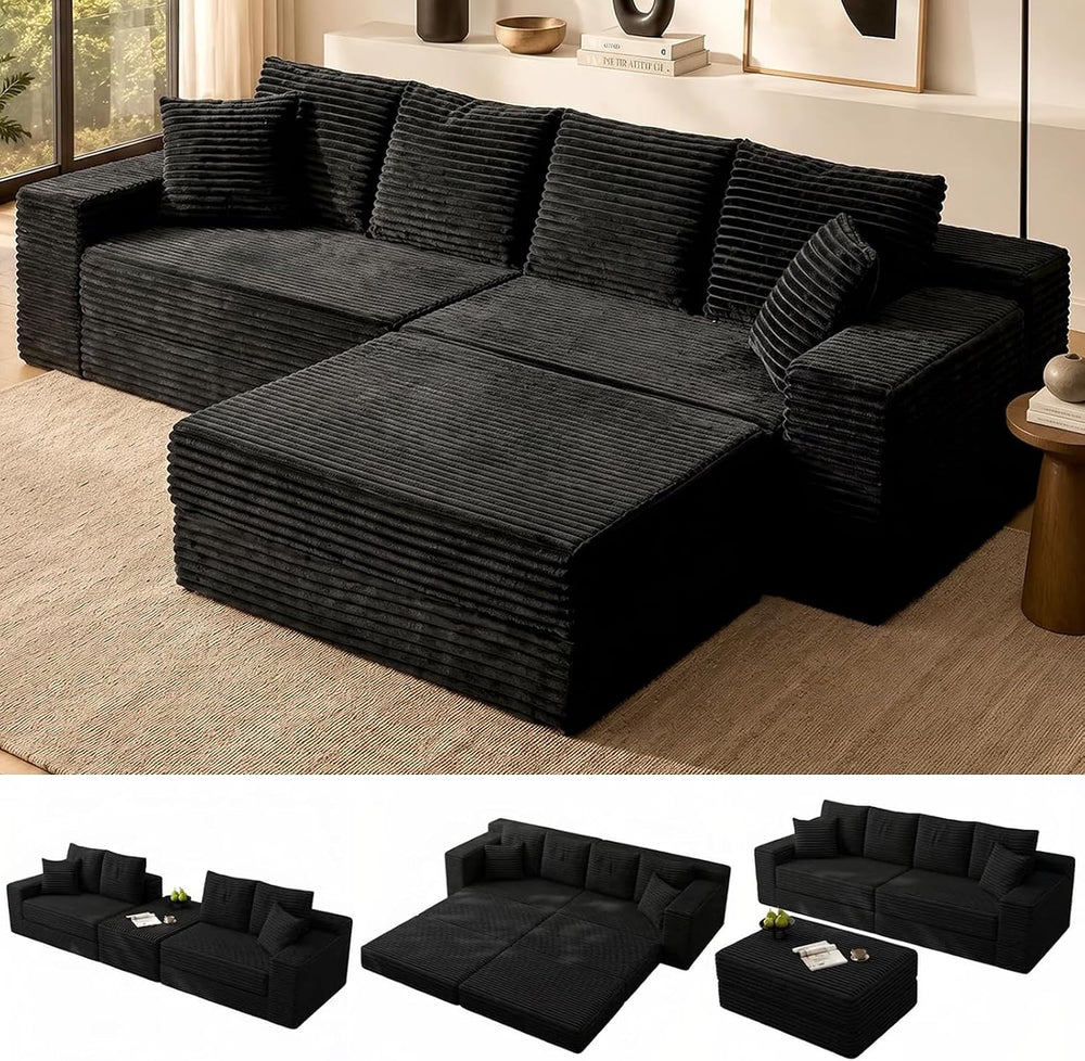 106'' Convertible Futon Sofa Bed, Boneless Couch for Living Room, Black