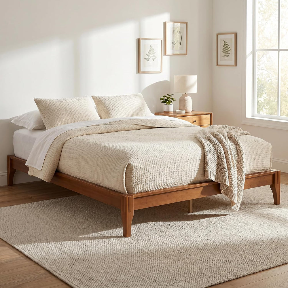 12 Inch Full Solid Bamboo Wood Platform Bed Frame with Wooden Slats