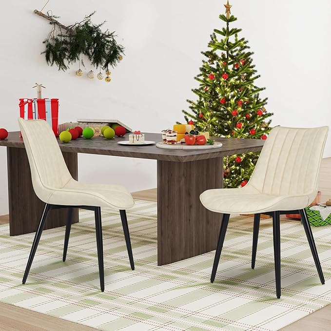 Faux Leather Dining Chairs Set of 2 Mid Century Modern Leisure Upholstered Ch...