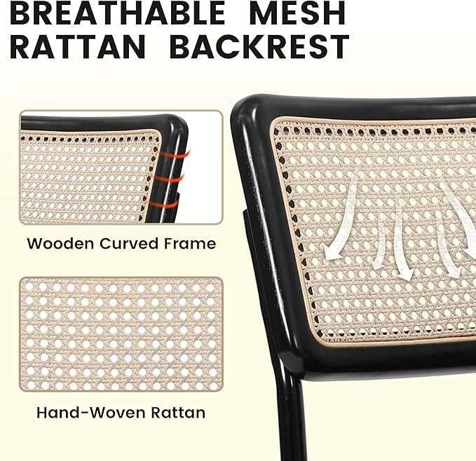 Dining Chairs Set of 2, Modern Rattan Kitchen Chairs, Mid Century Modern Desi...