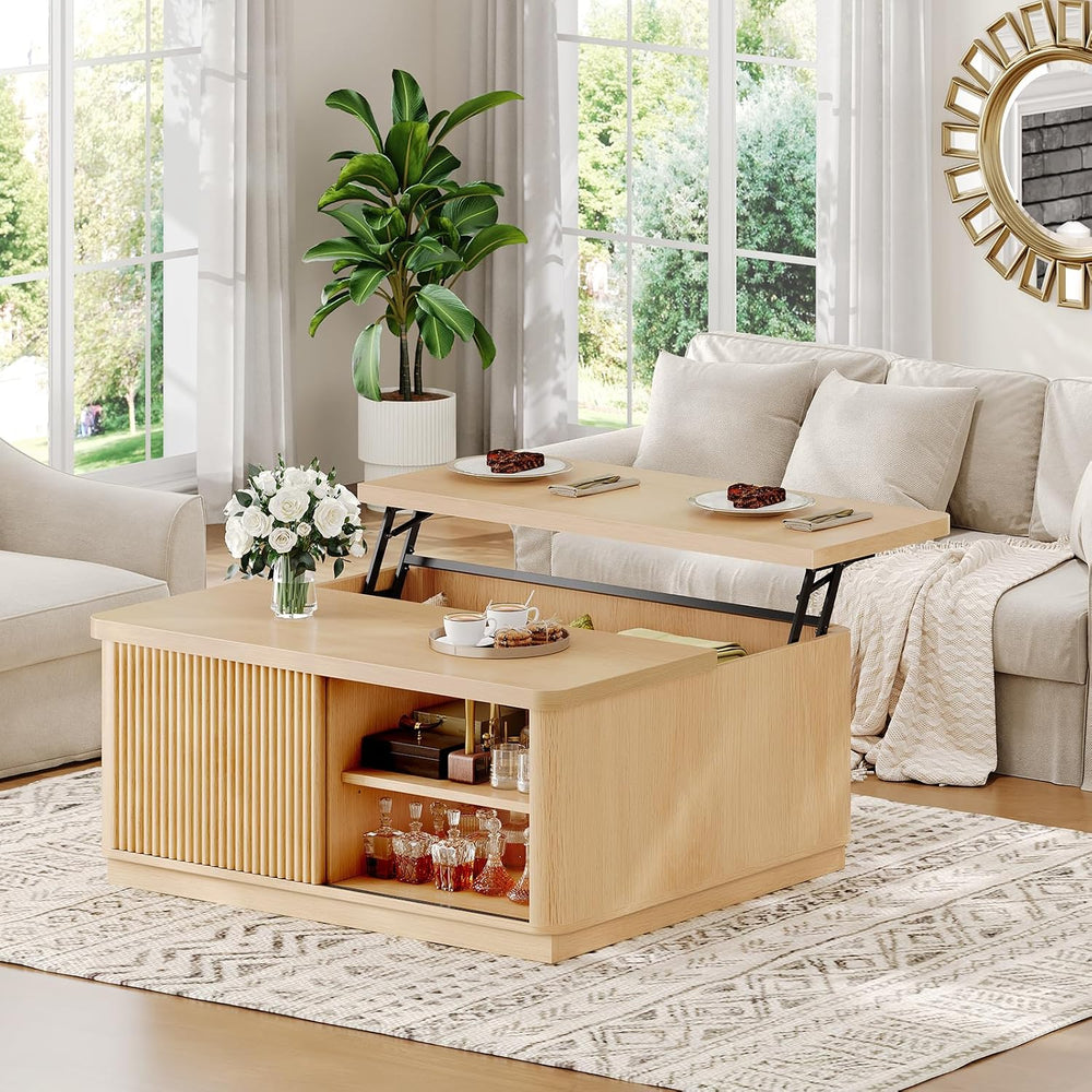 Itaar 39.4'' Lift Top Coffee Table with Storage, Fluted Coffee Tables...