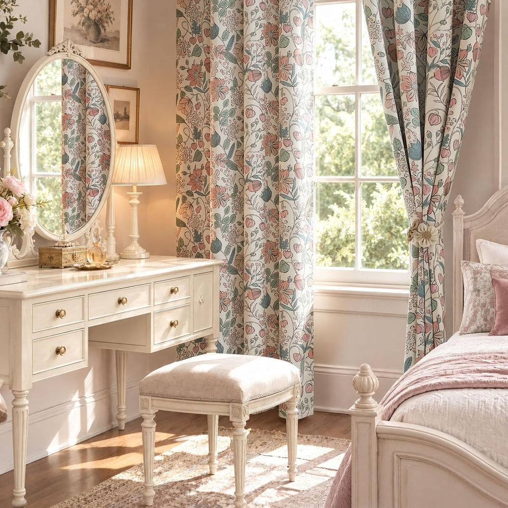JINCHAN Pink Blackout Curtains Floral Drapes Farmhouse 84 Inch 2 Panels