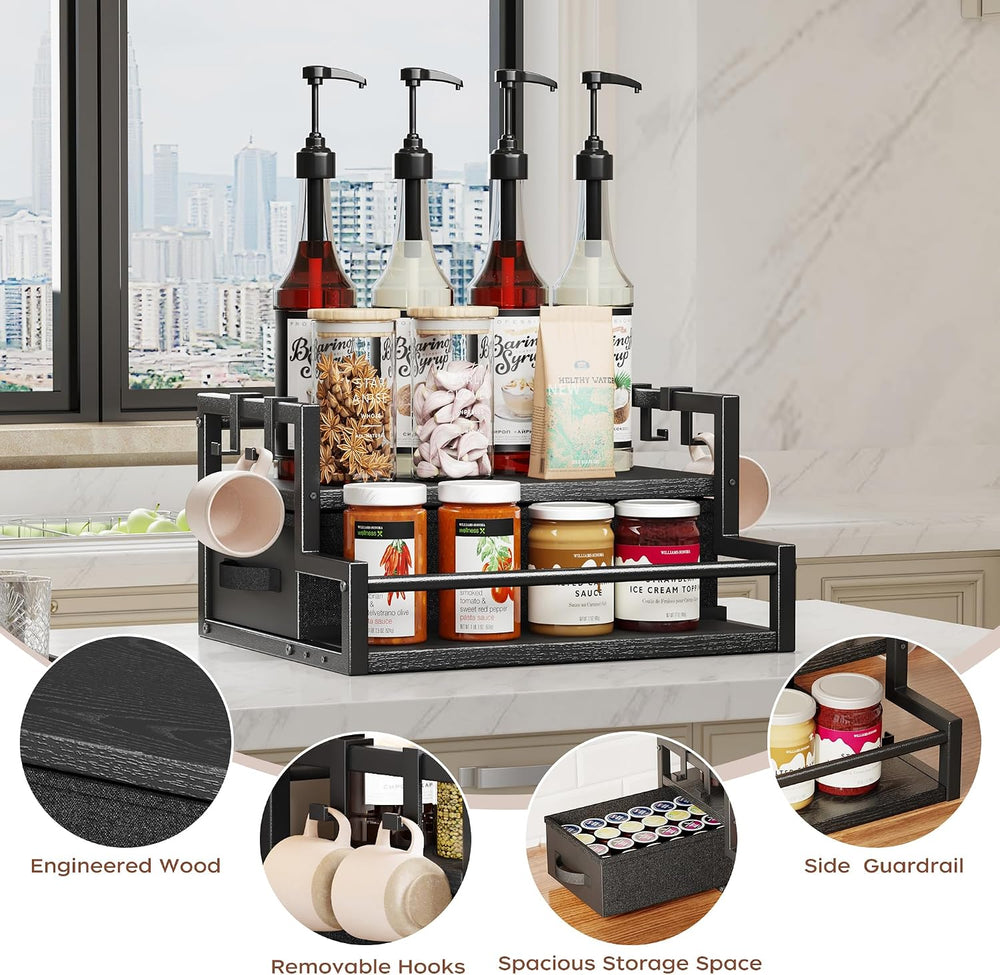 Homeiju Coffee Syrup Organizer Rack, 2-Tier Bottle Coffee Bar Accessories | H...
