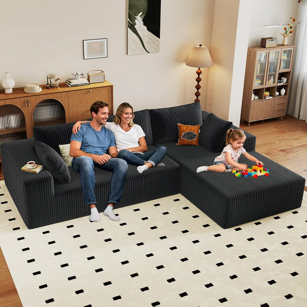 96" Modular Sectional Couch, Boneless L Shaped Cloud Sofa with Chaise Lo...