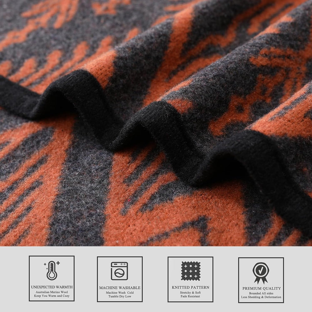 PuTian Merino Wool Blanket, Throw for Camping, 87" x 63", Bohemia O...