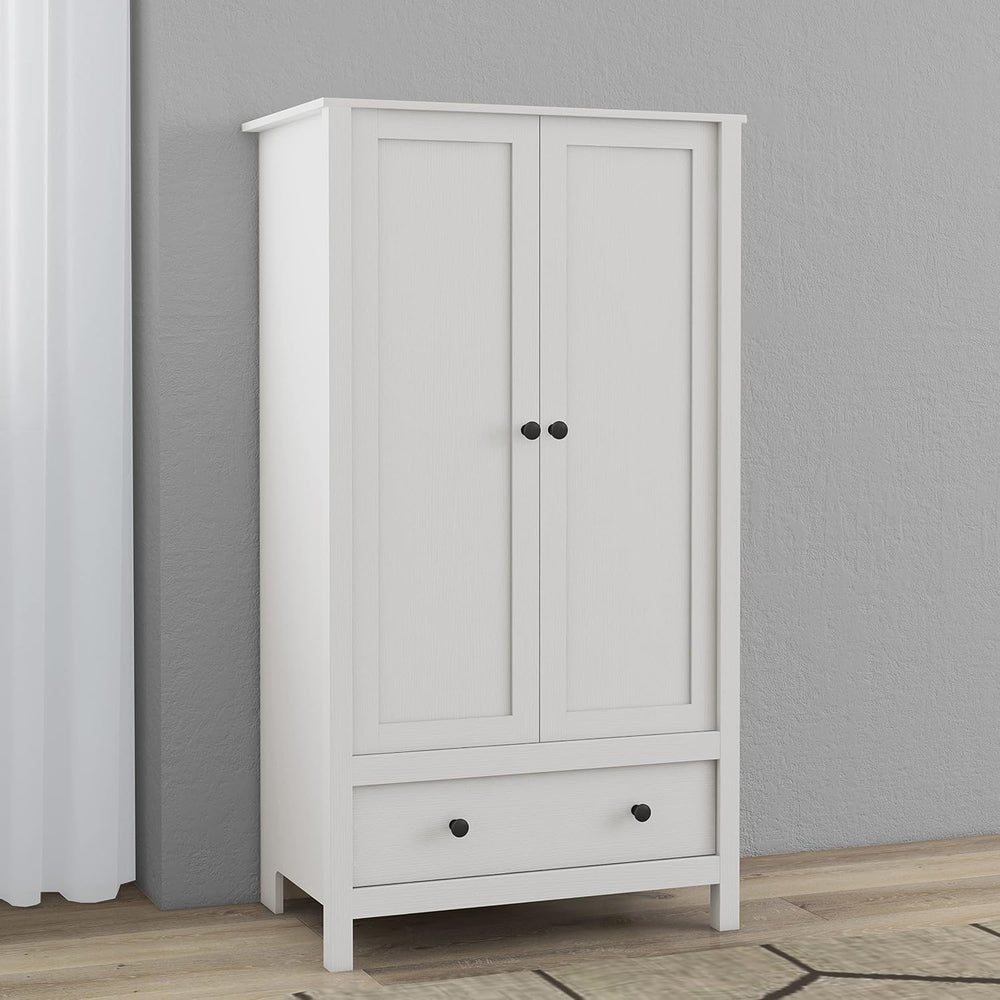 Panana 2 Door Wardrobe, Armoire with Drawer for Bedroom (White)