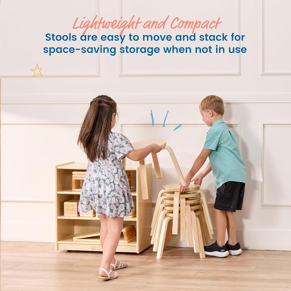 ECR4Kids Bentwood Stackable Stools, 12in Seat Height, Classroom Furniture, Na...
