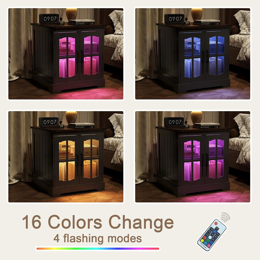 ChooChoo Farmhouse End Table with Charging Station & LED Light