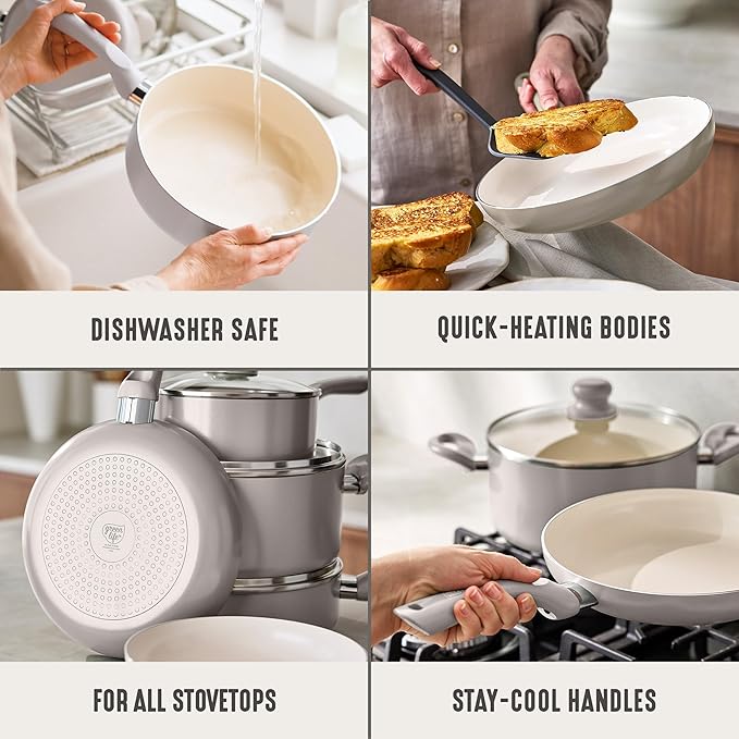 GreenLife 16-Piece Nonstick Cookware Set, Non-Toxic Ceramic Pots and Pans Set