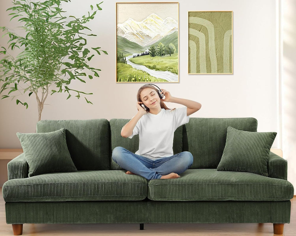 Kidirect 87in Corduroy Couch, 3 Seater Sofa, Sofas & Couches, Green Couch