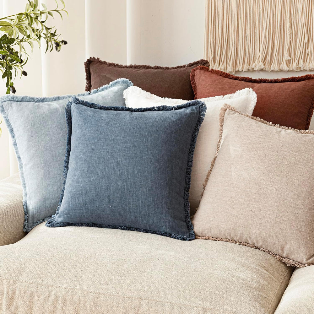 Foindtower Decorative Linen Fringe Throw Pillow Covers 20×20 Inch,Sky Blue