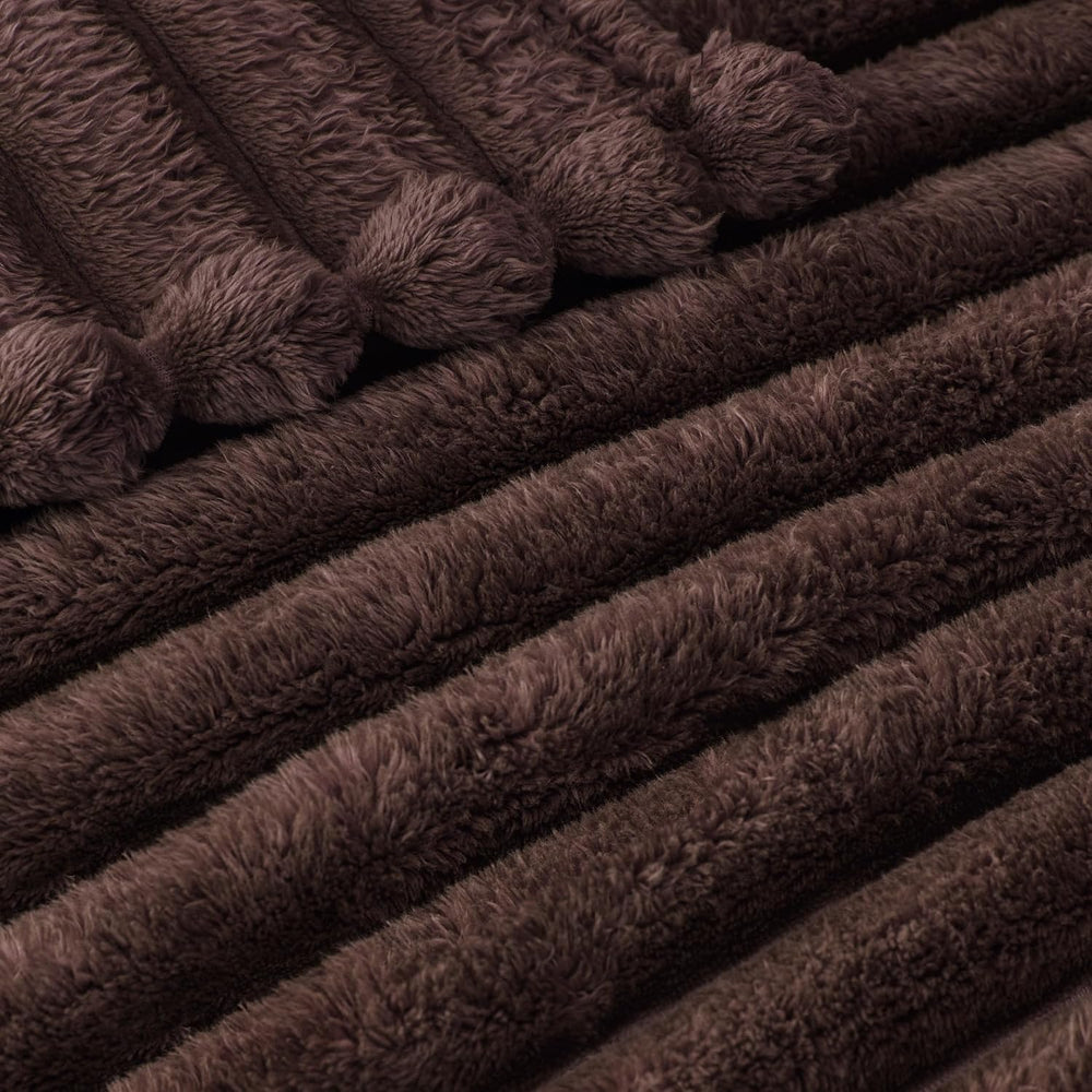 Exclusivo Mezcla Striped King Size Fleece Blanket for Bed, Coffee